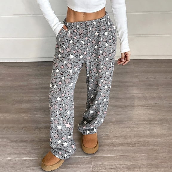 CCRFTGI Flannel Pajama Pants Women Fuzzy Casual Fleece Lounge Pants Loose Fit Star Graphic Pants Fashion Comfy Elastic Waist Pjs Sleep Bottoms Dark Gray 3XL