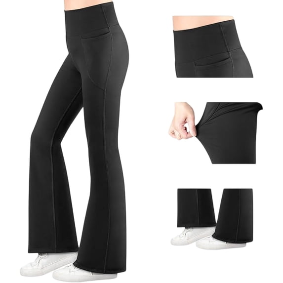 CCRFTGI Flare Leggings for Child Girls Size 8 High Waisted Yoga Pants Athletic Sports Bell Bottoms Casual Leggings Black With Pockets 9-10 Years