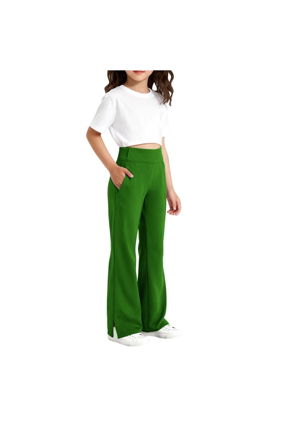 Flare Leggings for Children Girls Size 10-12 High Waisted Yoga Pants Gym Bell Bottoms Stretch Dance Leggings Green 3-4 Years