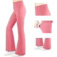thumbnail image 1 of CCRFTGI Flare Leggings for Kids Girls Size 8 High Waist Yoga Pants Athletic Sports Bell Bottoms Casual Pants Pink With Pockets 11-12 Years, 1 of 4