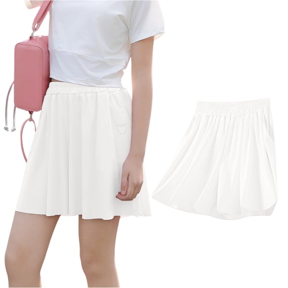 CCRFTGI Flowy Shorts for Kids Girls Butterfly Size 8 Athletic Pleated Tennis Mini Skirts with Shorts for Girls Back To School Summer Shorts Gym Yoga Golf Skorts with Pockets White 7-8 Years