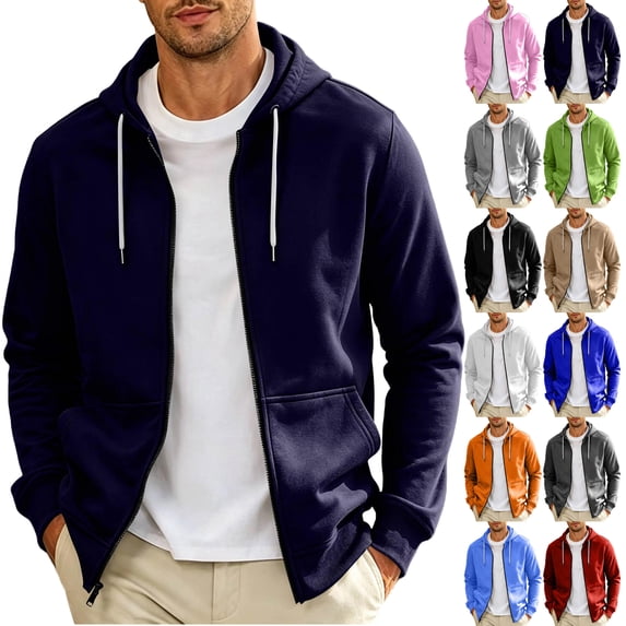 CCRFTGI Full Zip Up Mens hoodies Oversized Casual Hooded Sweatshirt Drawstring Fall Mens Sweatshirt Navy L