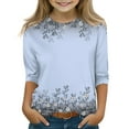 thumbnail image 1 of CCRFTGI Girl Clothes Size 14 Sale Ropa Niñas 3/4 Sleeve Tween Girls Tops Crew Neck Floral Printed Shirt Spring Girls Outfits 14-16 Light Blue 8-9 Years, 1 of 4