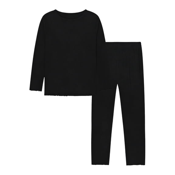 CCRFTGI Girls 2 Piece Outfits Pajamas for Kids Cotton Fall Outfits Lounge Sets Casual Basic Soft Base Layer Top and Bottom for Winter Black 7-8Y