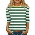thumbnail image 1 of CCRFTGI Girls 3/4 Sleeve Shirts Fall Black Shirts Size 10-12 Cute Plain Shirt Trendy Kids Crew Neck Tshirts Girls Tops Tween Girls Striped Clothes Green 10-12 Years, 1 of 4