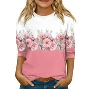 CCRFTGI Girls 3/4 Sleeve Shirts Fall Cute Girls Tops Size 10-12 Kids Crew Neck Tshirt Trendy Basic Tween Girls Floral Print Clothes Pink 10-12 Years