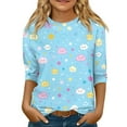thumbnail image 1 of CCRFTGI Girls 3/4 Sleeve Shirts Size 10-12 Lovely Floral Graphics T-Shirt Round Neck Soft Comfy Preppy Clothes Blue 10-11Years, 1 of 4