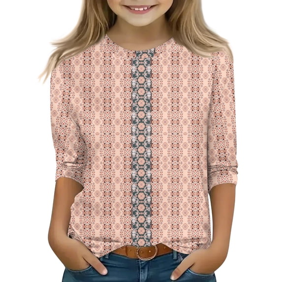 CCRFTGI Girls Clothes Size 8 Ropa Niña Crew Neck Tween Girls Shirt Floral Graphic 3/4 Sleeve Shirts Fall Tween Gifts 10-12 Girls Trendy Vermilion 15-16 Years