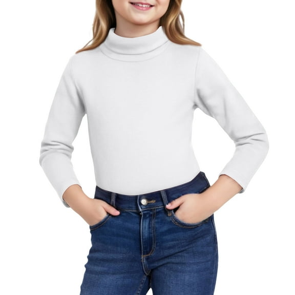 CCRFTGI Girls Boys Long Sleeve Shirts Turtle Neck Casual Pullover Basic Shirts Trendy Layer Tee Tops White 6-7Y
