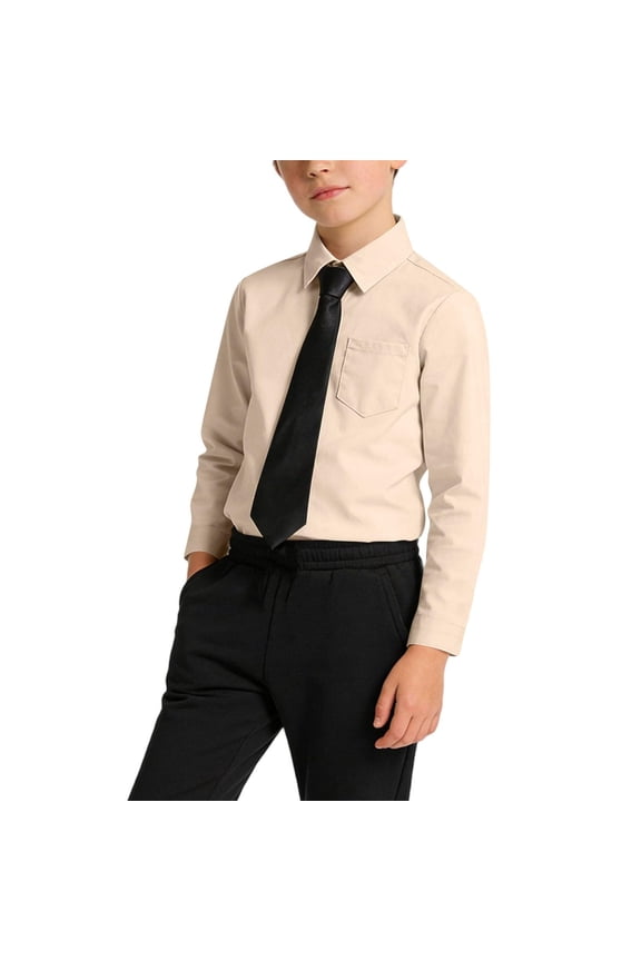 Girls Boys Polo Shirt Button Down Collared Casual Spring Summer Dress Shirts for Kids Classic Size 7 Oxford Quick Dry Long Sleeve Uniform Shirt Khaki 11-12 Years