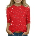 thumbnail image 1 of CCRFTGI Tween Girl Shirts Size 8-9 Preppy Crewneck Tween Girls Shirts Polka Dot Printed 3/4 Sleeve Shirt Fall Girls 10/12 Clothes Red 8-9 Years, 1 of 4