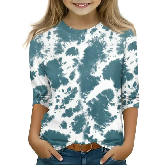 CCRFTGI Girls Clothes 14-16 Outfits Ropa Niñas Crew Neck Tween Girls Tops Tie Dye 3/4 Length Sleeve Shirts Spring Girls Clothes 14 Navy 5-7 Years