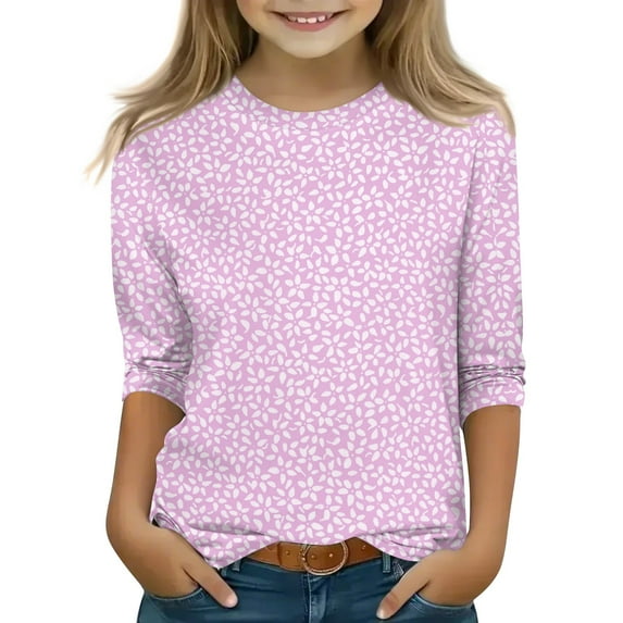 CCRFTGI Girls Clothing 12 -14 Floral Graphic 3/4 Length Sleeve Tween Girls Shirts Preppy Crewneck Shirts Fall Big Girls Clothes Size 14-16 Pink 15-16 Years