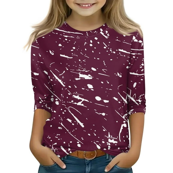 CCRFTGI Girls Clothing 12 -14 Tie Dye 3/4 Length Sleeve Tween Girls Tops Ropa Ninas 10/12 Y Crewneck Shirts Spring Big Girls Clothes Size 14-16 Wine 14-15 Years