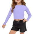 thumbnail image 1 of CCRFTGI Girls Crop Tops 10-12 Crewneck Slim Fit Shirts Y2k Girls Clothes Casual Basic Tees for Kids Light Purple 12-13Y, 1 of 2