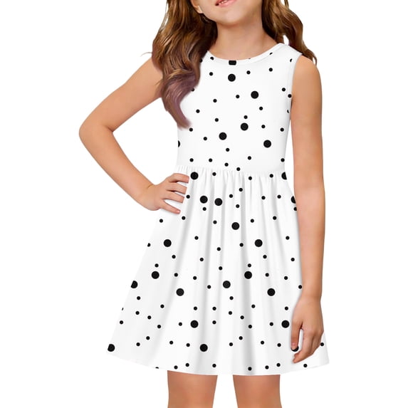CCRFTGI Girls Dresses 10-12 Mini White Polka Dots Dress Holiday Cute Sleeveless Girls Dresses 2026 Summer Fashion Special Occasion Dress for Girls White 5-6 Years
