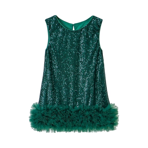 CCRFTGI Girls Dresses Sequin Mini Holiday Wedding Sleeveless 2026 Summer Dress Stylish Special Occasion Dress for Girls Green 7-8 Years