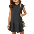 thumbnail image 1 of CCRFTGI Girls Dresses Size 7 Cute Boho Beach Cap Sleeve Summer Ruffle Midi Dress A Line Dresses Casual Loose Girls Fashion Dresses for Kids Dark Gray 3-4 Years, 1 of 3