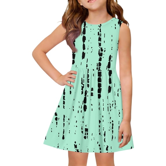 CCRFTGI Girls Dresses Size 8 Mini Light Green Striped Dress Holiday Wedding Sleeveless Girls Dresses Summer Trendy Casual Beach Fancy Dresses Light Green 3-4 Years