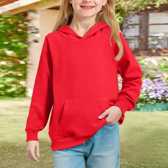 CCRFTGI Girls Hoodies Cute Kids Tween Girls Hooded Sweatshirt Tops Long Sleeve Comfort Soft Outfits Red 7-8Years