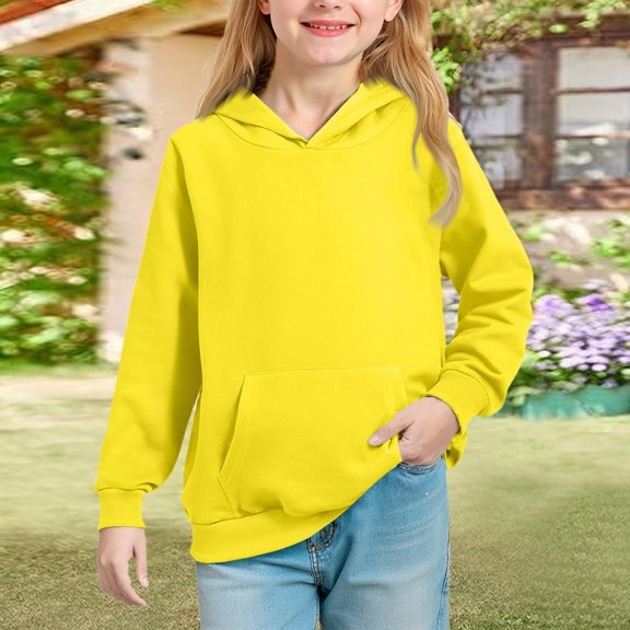 CCRFTGI Girls Hoodies Fashion Kids Tween Girls Hooded Sweatshirt Tops Long Sleeve Comfy Soft Outfits Yellow 2-3Years