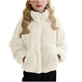 thumbnail image 1 of CCRFTGI Girls Jackets Size 10-12 Fleece Fuzzy Full Zip Outwear Coat Soft Fall Winter Coat Teddy Coat Hooded with Pockets Beige 5-6Y, 1 of 3