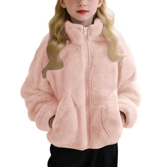 CCRFTGI Girls Jackets Size 10-12 Fleece Sherpa Zip Up Outwear Coat Soft Fall Winter Jacket Teddy Hoodie Sweatshirt with Pockets Pink 5-6Y