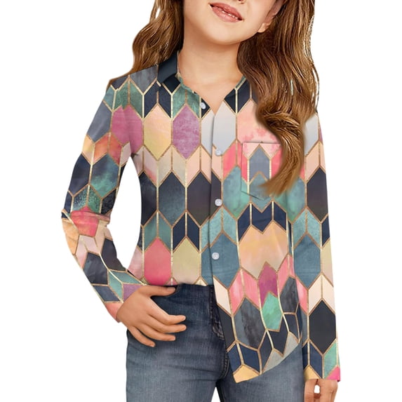 CCRFTGI Girls Long Sleeve Shirts for Child Size 10-12 Causal Back To School Button Up Collared Shirts Formal Color Block Uniform Classic Fall Uniform Shirt with Pocket Light pink 9-10 Years