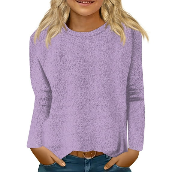 CCRFTGI Girls Long Sleeve Shirts Light Purple Flannel Girls Tops Trendy Size 10-12 Cute Print Shirt Kids Crewneck Tshirt Basic Tween Girls Clothes Light Purple 6-7 Years