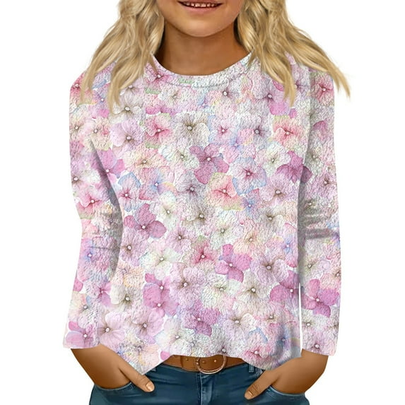 CCRFTGI Girls Long Sleeve Shirts Watermelon Red Plain Shirts Size 10-12 Fall Cute Floral Printed Shirt Trendy Kids Crew Neck Tshirt Flannel Girls Tops Tween Girls Clothes Watermelon Red 9-12 Years