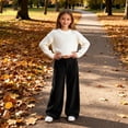 thumbnail image 1 of CCRFTGI Girls Pants 10-12 Corduroy Baggy Cute High Waist Pants Trendy Straight Adjustable Loose Spring Day Streetwear with Pockets Black 12-13Y, 1 of 7