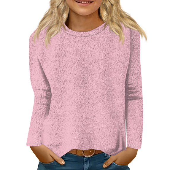 CCRFTGI Girls Pink Long Sleeve Shirt Trendy Basic Shirts Size 10-12 Fall Cute Print Shirt Kids Crewneck Flannel T Shirts Girls Tops Tween Girls Clothes Pink 9-12 Years