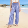 thumbnail image 1 of CCRFTGI Girls Plaid Pants High Elastic Waist Gingham Pants Wide Leg Lounge Palazzo Pants with Pockets for Kids 4-13 Y Blue 12-13 Years, 1 of 6
