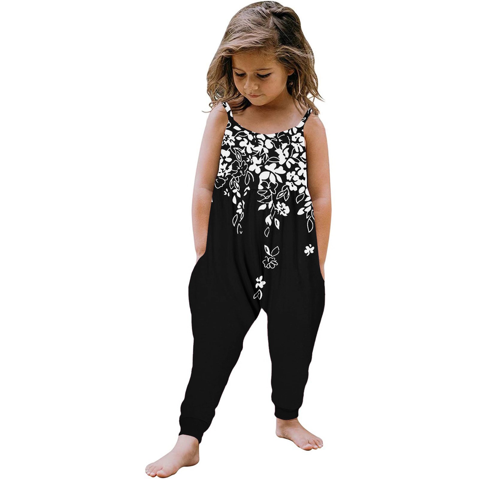 Ccrftgi Girls Romper Floral Graphic Sleeveless Girls' Jumpsuits 