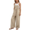 thumbnail image 1 of CCRFTGI Girls Rompers Size 6-7 Sleeveless Girls Jumpsuits Size 10-12 Summer Spaghetti Strap Overalls with Pockets Back To School Outfit Beige 13-14 Years, 1 of 6