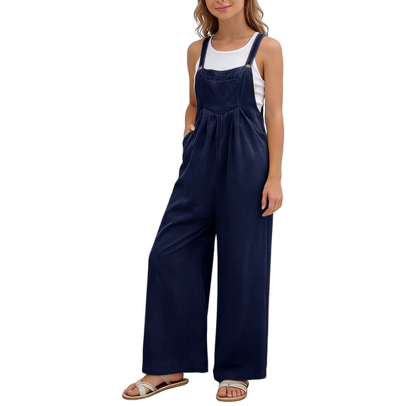 CCRFTGI Girls Rompers Size 6-7 Sleeveless Girls Jumpsuits Size 10-12 Summer Spaghetti Strap Overalls with Pockets Back To School Outfit Navy 7-8 Years