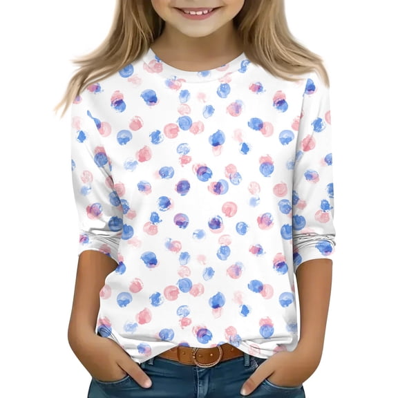 CCRFTGI Girls Size 12 Clothes Ropa Ninas 10/12 Y Crew Neck Tween Girls Tops Tie Dye Polka Dot Graphic 3/4 Sleeve Shirt Fall Size 12 Girls Clothes White 15-16 Years