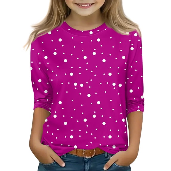 CCRFTGI Girls Size 14/16 Shirts Polka Dot Graphic 3/4 Sleeve Tween Girls Tops Ropa Niñas Crewneck Shirt Spring Girls Clothing 12 -14 Hot Pink 15-16 Years
