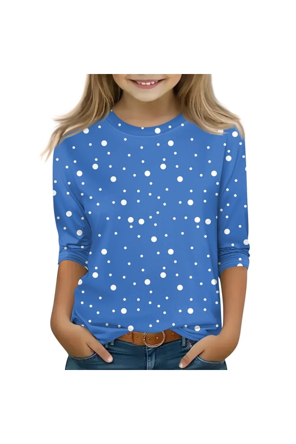 Girls Size 14/16 Shirts Polka Dot Graphic 3/4 Sleeve Tween Girls Tops Ropa Niñas Crewneck Shirt Spring Girls Clothing Blue 12-13 Years