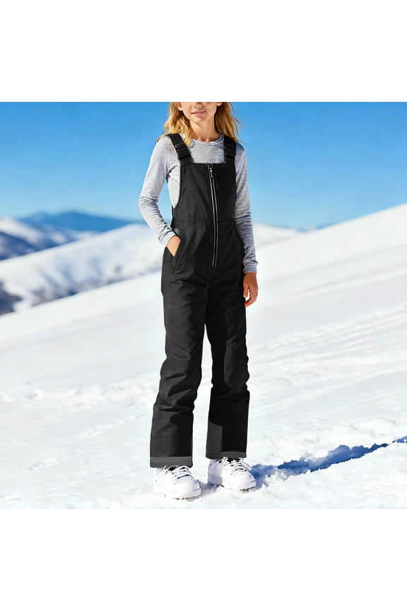 Girls Snow Pants Waterproof Thermal Casual Snow Bib Overall Adjustable Strap Soft Comfy Ski Pants Black 14-16Years