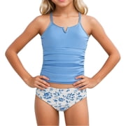 CCRFTGI Girls Swimsuit 10-12 Summer Two Piece Cute Tankini Beach Sport Bikini Sets Swim Vacation Girls Clothes Bathing Suits Sky Blue 11-12 Years