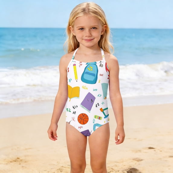 CCRFTGI Girls Swimsuit 10-12 Summer One Piece Beach Swimwear Cute Basketball School Bag Bikini Sets Swimming Girls Fashion Bathing Suits for Kids Purple 9-10 Years