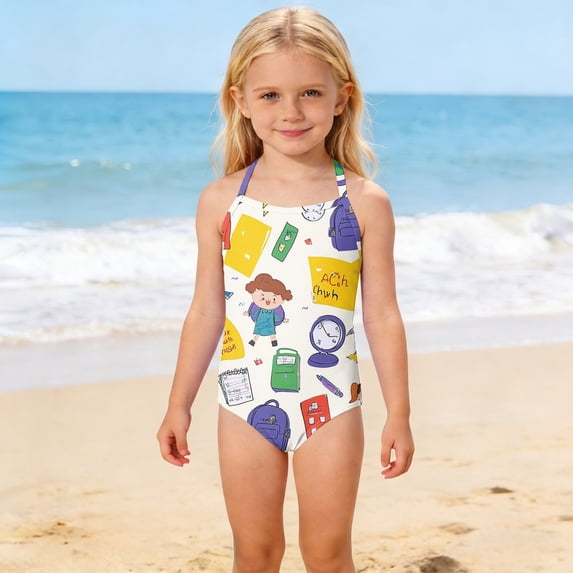 CCRFTGI Girls Swimsuit 10-12 Summer One Piece Beach Swimwear Cute School Bag Pencil Bikini Sets Swimming Girls Fashion Bathing Suits for Kids Blue 9-10 Years