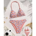 thumbnail image 1 of CCRFTGI Girls Swimsuit 2 Piece V Neck Bikini Set Cute Floral Gingham Halter Triangle Wireless Bikini Bathing Suit Summer Swimwear with Adjustable Strap Orange 5-6 Years, 1 of 7
