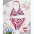 thumbnail image 1 of CCRFTGI Girls Swimsuit 2 Piece V Neck Bikini Set Cute Floral Gingham Halter Triangle Wireless Bikini Bathing Suit Summer Swimwear with Adjustable Strap Red 5-6 Years, 1 of 8