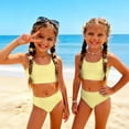 thumbnail image 1 of CCRFTGI Girls Swimsuits Size 10-12 2 Piece Set Swim Vacation Bathing Suits Beach Holiday Striped Bikinis Cute Summer Girls Fashion Swim Suit Kids Bikini Yellow 3-4 Years, 1 of 9