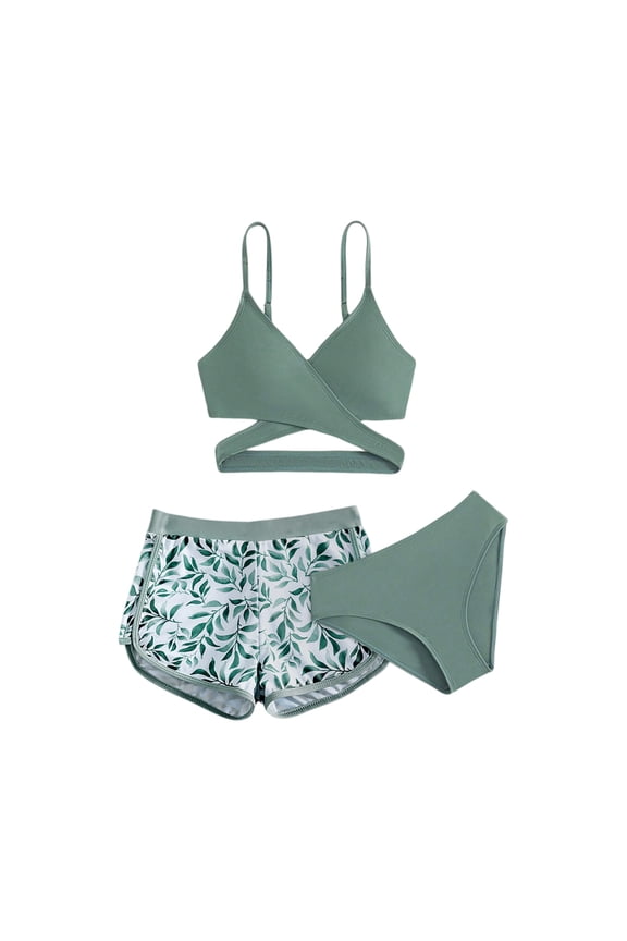 Girls Swimsuits Size 7-8 Summer Sleeveless 3 Piece Beach Swimwear Swimsuits Swimming Clothes for Teen Girls Girls Bathing Suit Mint Green 7-8 Years