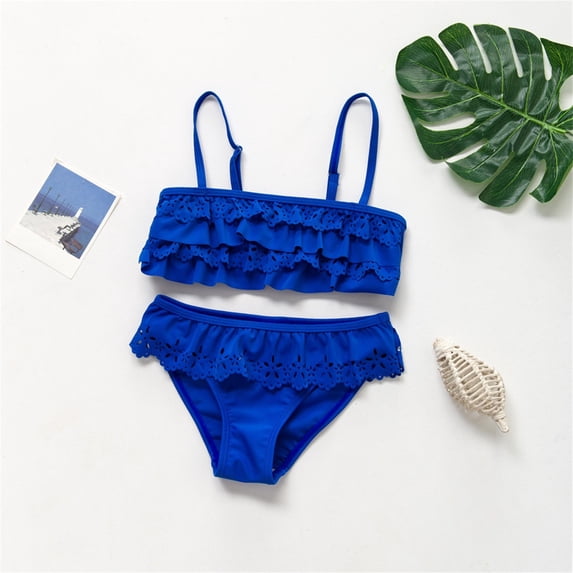 CCRFTGI Girls Swimsuits Toddler Summer 2 Piece Cute Tankini Beach Sport Swimsuits Swim Vacation Kids Swimsuits Girls Bathing Suit Royal Blue 4-5 Years