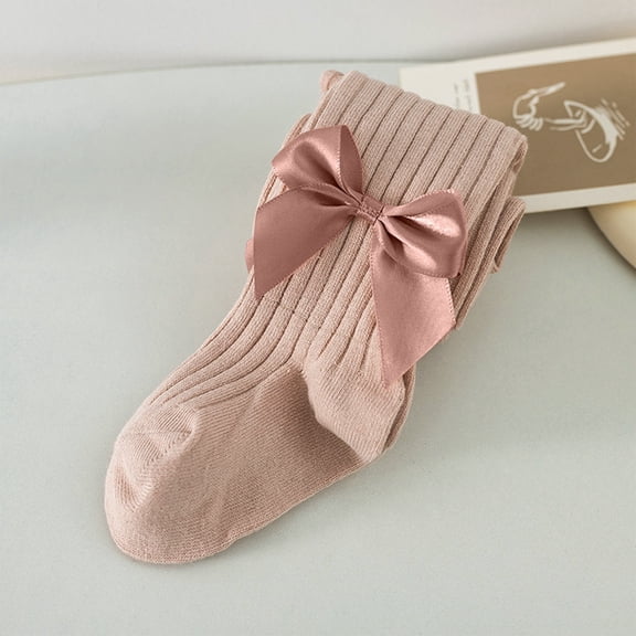 CCRFTGI Girls Tights Cable Knit Bow Warm Stockings Seamless Cotton Fancy Girls Pantyhose Pink 2-4 Years