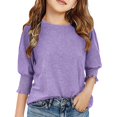 thumbnail image 1 of CCRFTGI Girls Tops 12-14 3/4 Length Sleeve Cute Solid T-Shirt Crew Neck Comfy Soft Preppy Clothes Purple 5-6Years, 1 of 3